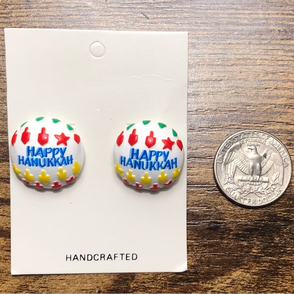 Vintage Handmade Poly Clay Happy Hanukkah Earrings - Picture 2 of 3